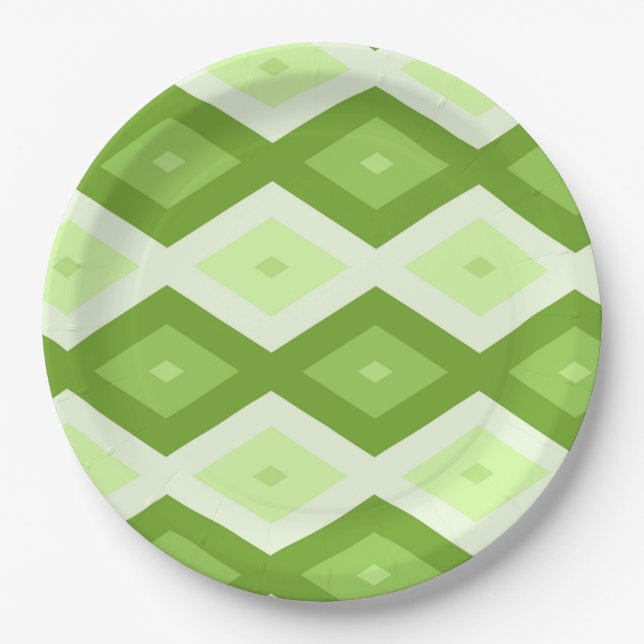 Chartreuse grünes Diamantmuster Pappteller (Vorderseite)