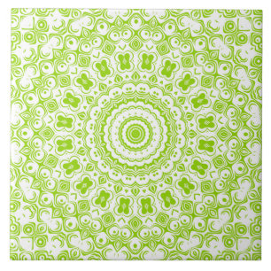 Chartreuse-grünes Mandala-Muster Fliese