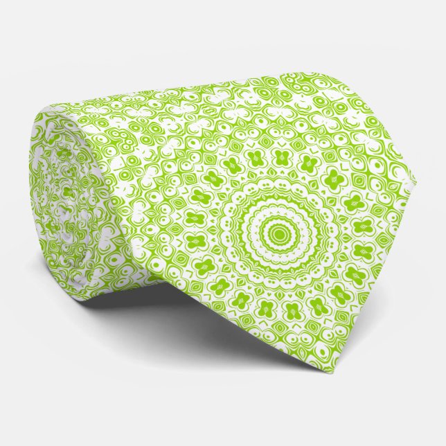 Chartreuse Grünes Mandala-Muster Krawatte (Gerollt)