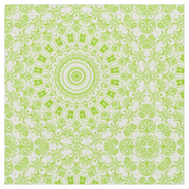 Chartreuse Grünes Mandala-Muster Stoff (Nahaufnahme)