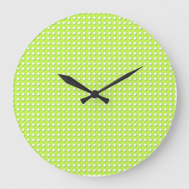Chartreuse Hellgrünes Diamantmuster Große Wanduhr (Vorderseite)
