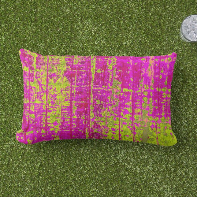 Chartreuse Kiss Pink und Green Abstrakt Lendenkissen (Gras)