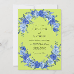 Chartreuse Kobaltrosen-Hochzeit Einladung
