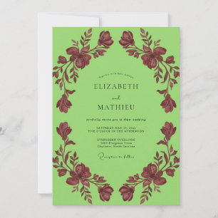 Chartreuse-Maroon-Kranz-Hochzeit Einladung