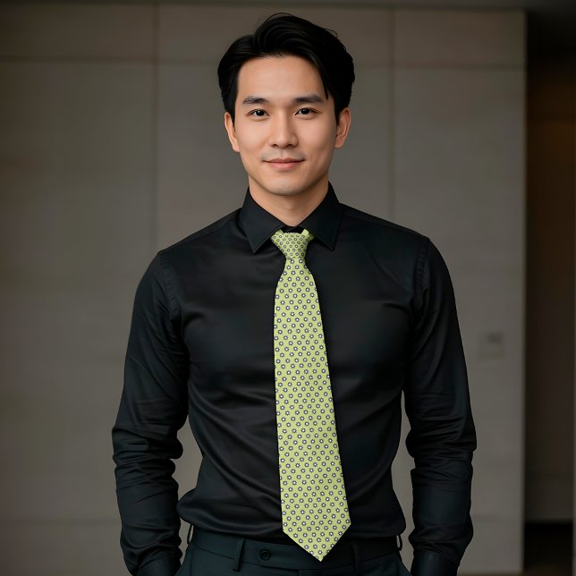 Chartreuse Navy White Tiny Blume Krawatte (Von Creator hochgeladen)