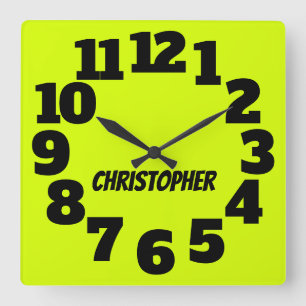 Chartreuse Neon Gelb-Grün große Zahlen Quadratische Wanduhr