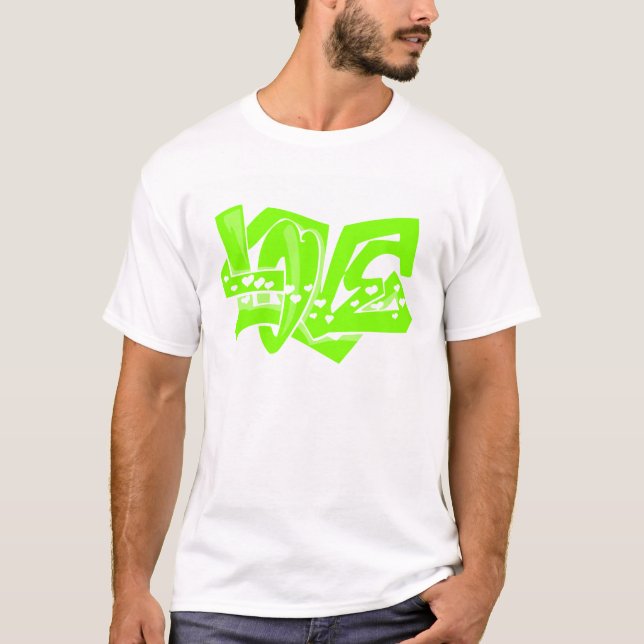 Chartreuse, Neon Green Liebe Graffiti T-Shirt (Vorderseite)