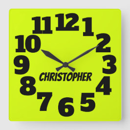 Chartreuse Neon Yellow Green Big Numbers Quadratische Wanduhr