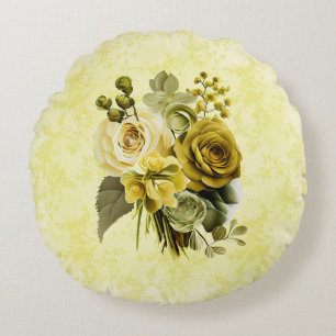 Chartreuse Olive Floral Rundkissen Rundes Kissen