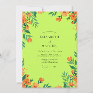 Chartreuse Orange Wildflower-Hochzeit Einladung