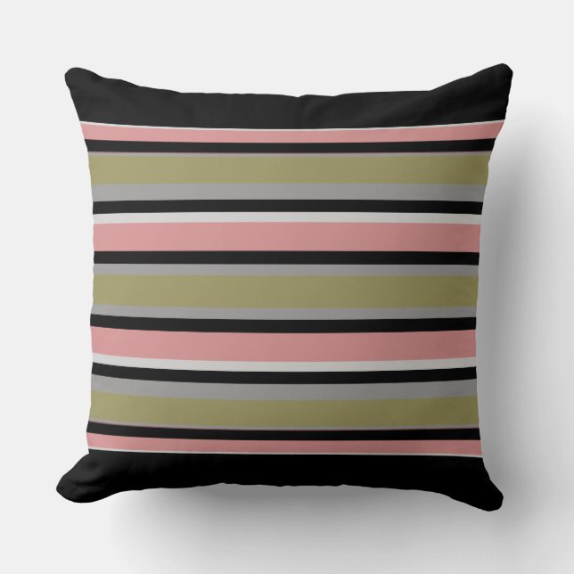 Chartreuse Peach Black Stripes Kissen (Vorderseite)