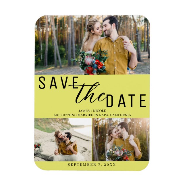 Chartreuse Save the Date Hochzeit 3 Fotos Magnet (Vertikal)