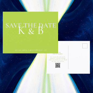 Chartreuse-Schlichtheit-Monogramm „Save the Date“ Postkarte