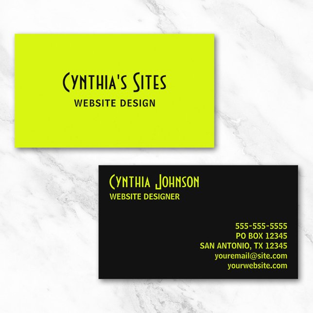 Chartreuse & Schwarze Visitenkarte (Chartreuse and Black Retro Bold Business Card)
