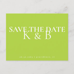 Chartreuse Simplicity Monogram QR Save the Date Postkarte