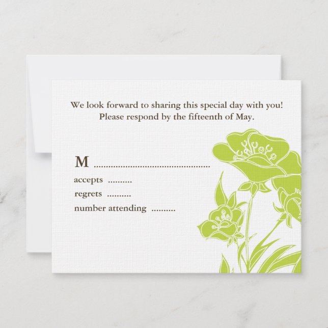 Chartreuse und Brown Floral Wedding Response Card RSVP Karte (Vorderseite)