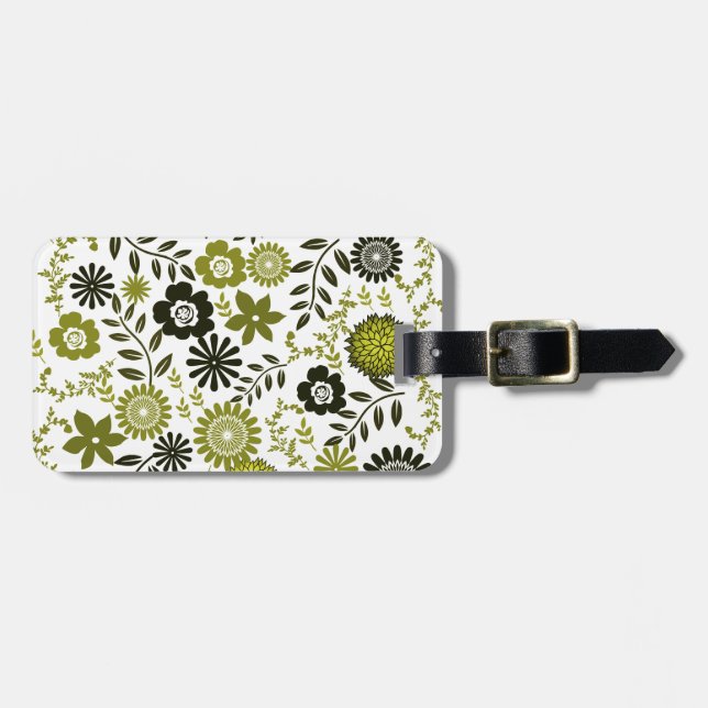Chartreuse und dunkelolivgrüne Blumenmuster Gepäckanhänger (Vorderseite horizontal)