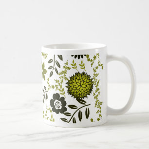 Chartreuse und dunkelolivgrüne Blumenmuster Kaffeetasse