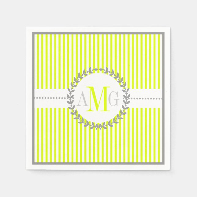 Chartreuse, weiß gestreifte Trauung Serviette (Vorderseite)