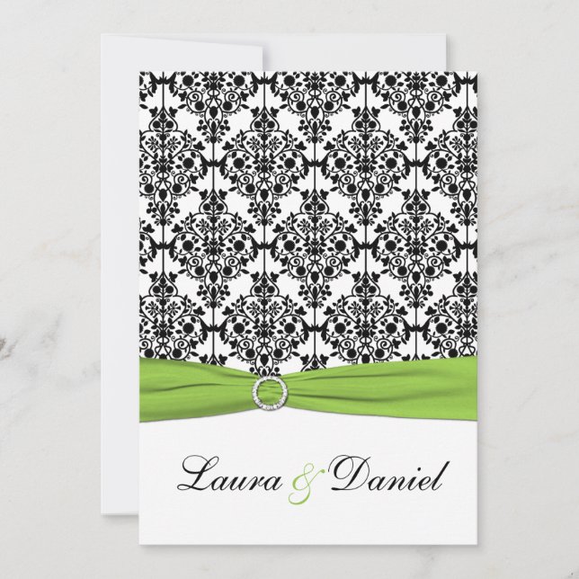 Chartreuse, White, Black Damask Einladung (Vorderseite)