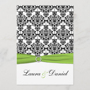 Chartreuse, White, Black Damask Einladung