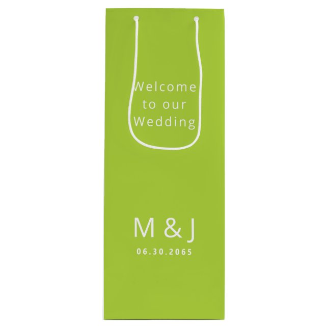 Chartreuse White Monogram Wedding Vielen Dank Geschenktüte Für Weinflaschen (Vorderseite)