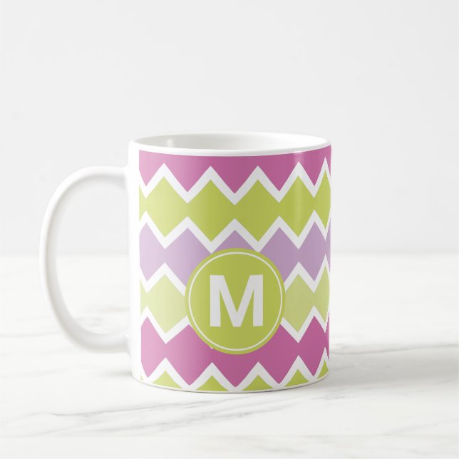 Chartreuse Yellow Pink Monogram Kaffeetasse (Links)