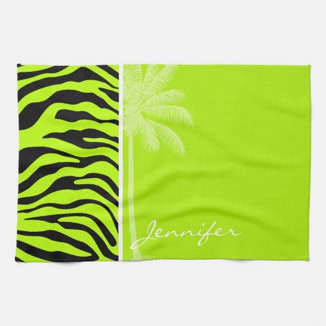 Chartreuse Zebra Stripes Animal Print, Palm Handtuch (Horizontal)