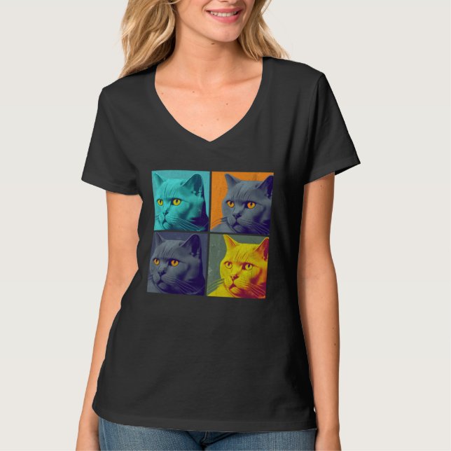Chartreux Cat Pop Illustration Colorful Animal T-Shirt (Vorderseite)
