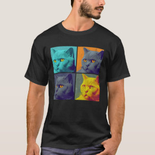 Chartreux Cat Pop Illustration Farbiges Tier T-Shirt