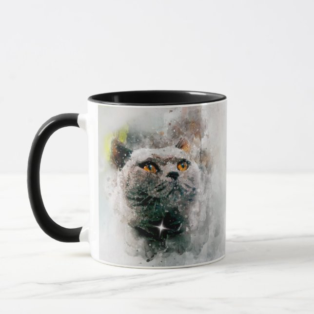 Chartreux Katze und Schnee Tasse (Links)