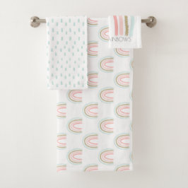Chase Rainbows Pastel Colors & Imitate Gold Glitze Badhandtuch Set
