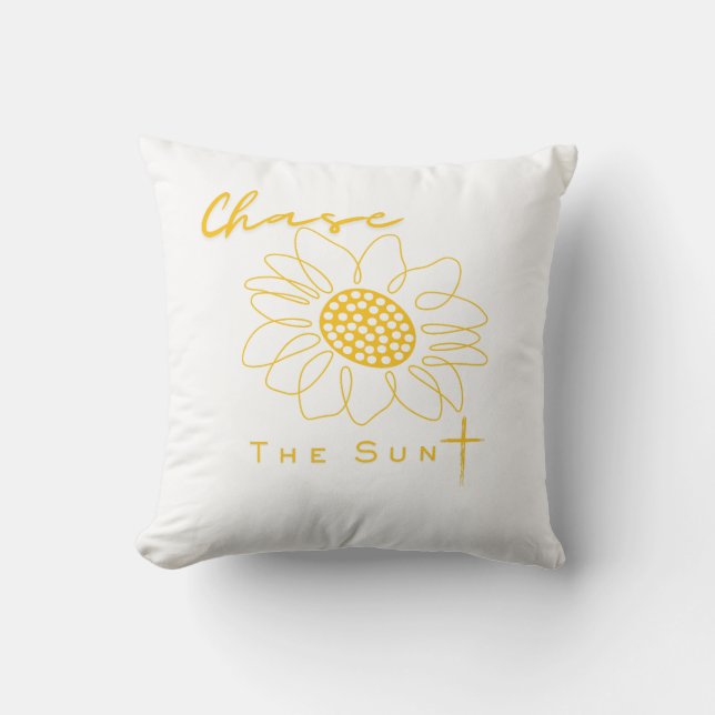 "Chase the Sun" Sunflower Outdoor Throw Pillow Kissen (Vorderseite)