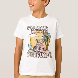"Chasing Sunshine" Skelett am Strand T-Shirt