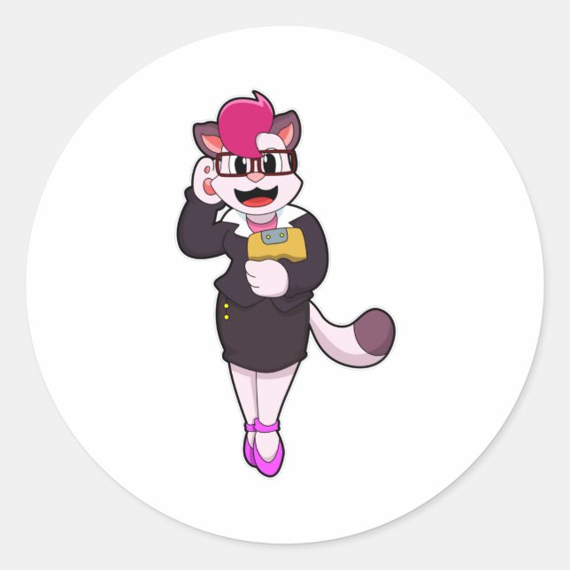 Chat als Sekretär mit Notepad Runder Aufkleber (Vorderseite)