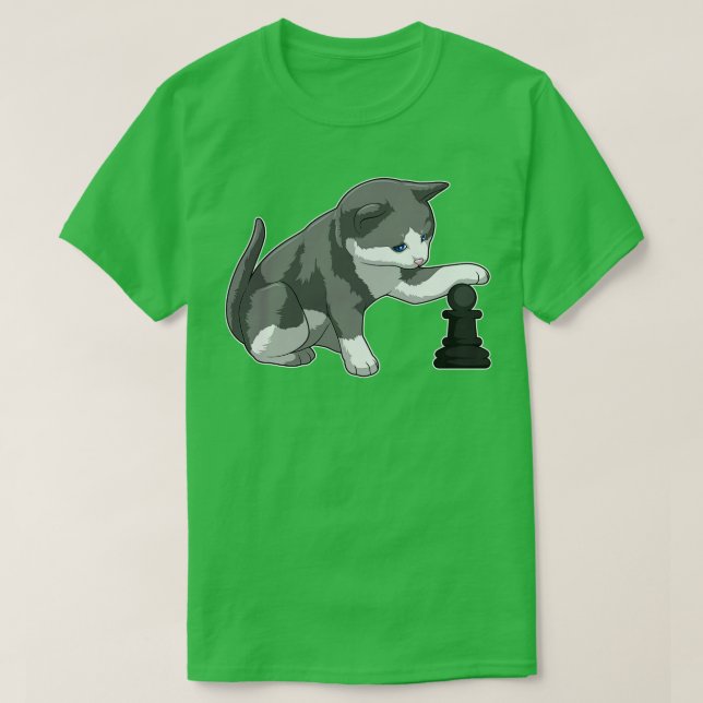 Chat am Schach mit Schachstück Bishop T-Shirt (Design vorne)