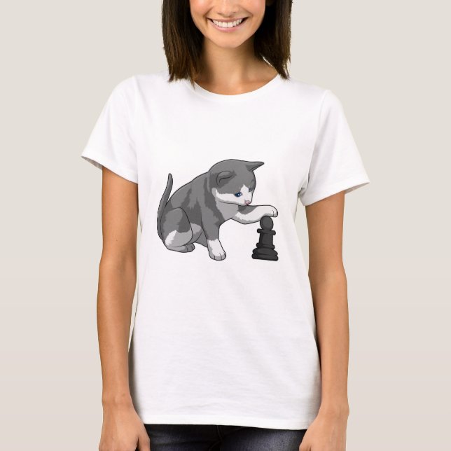 Chat am Schach mit Schachstück Bishop T-Shirt (Vorderseite)