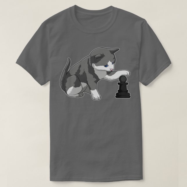 Chat am Schach mit Schachstück Bishop T-Shirt (Design vorne)