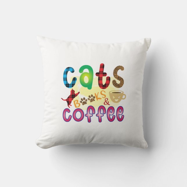 Chat Art Cats Bücher Kaffee Kissen (Vorderseite)