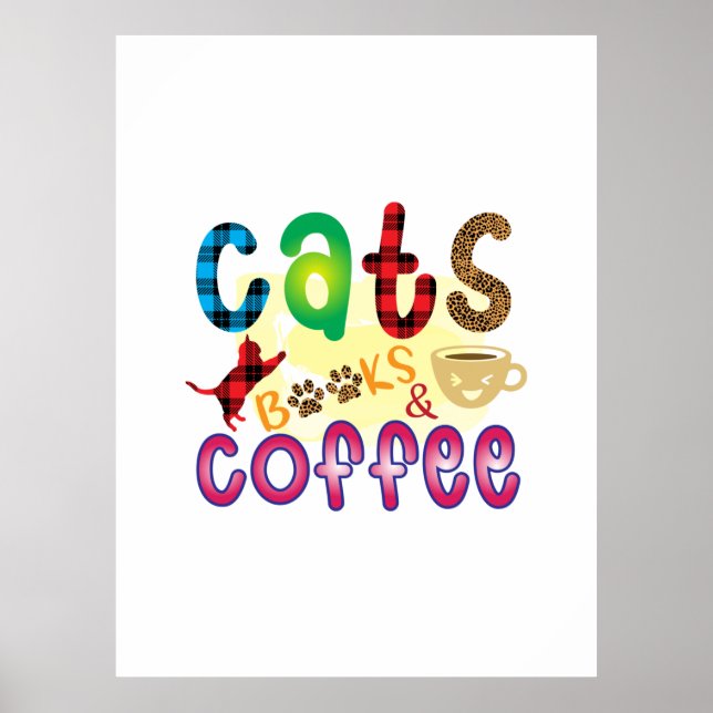 Chat Art Cats Bücher Kaffee Poster (Vorne)