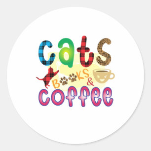 Chat Art Cats Bücher Kaffee Runder Aufkleber