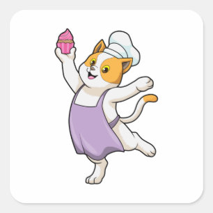 Chat as Cook with Cooking Schürze & Muffin Quadratischer Aufkleber