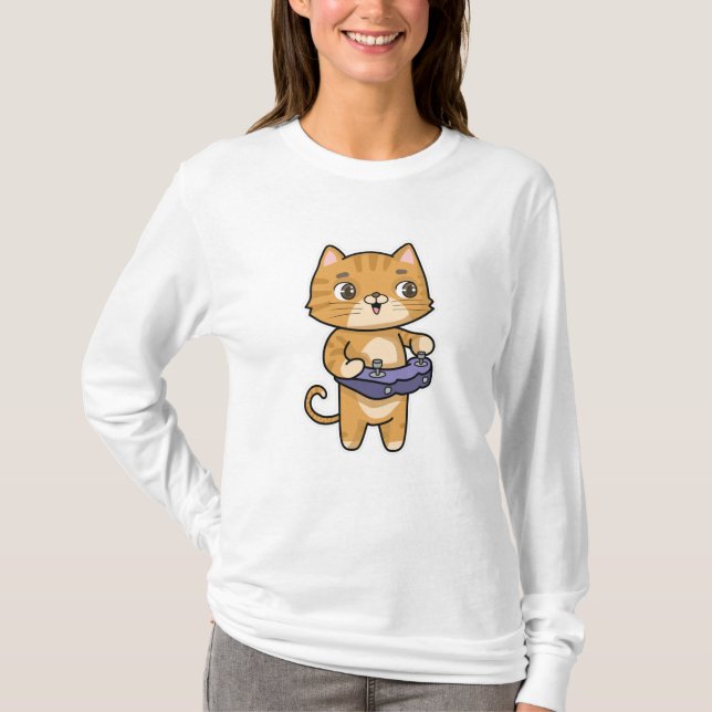 Chat beim Spielen mit Controller T-Shirt (Vorderseite)