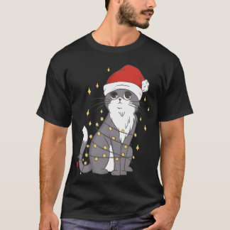 Chat Christmas Hat Christmas Lights Cat Christmas T-Shirt