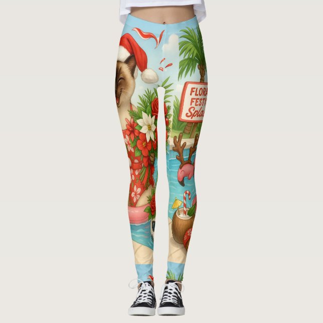 Chat Christmas Summer July Pool Party Leggings (Vorderseite)