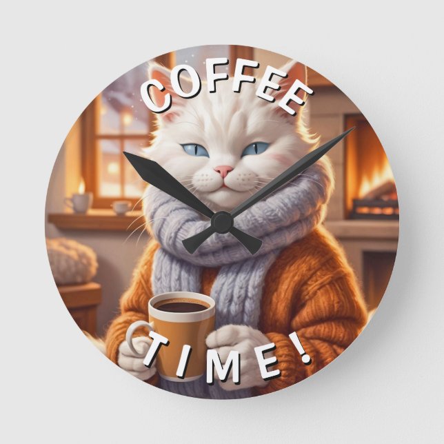 Chat Coffee Time Clock Runde Wanduhr (Vorderseite)