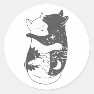 Chat Day Cat Nacht Illustration - Hintergrund ausw Runder Aufkleber