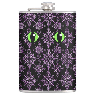 Chat Eyes Lila Damask Vinyl Wrapped Flask Flachmann