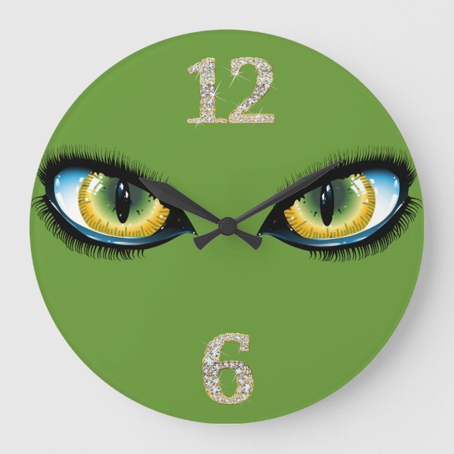 Chat Eyes Wall Clock Große Wanduhr (Vorderseite)