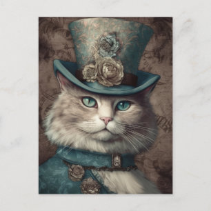 Chat in einem Tophat-Steampunk-Vintag Postkarte